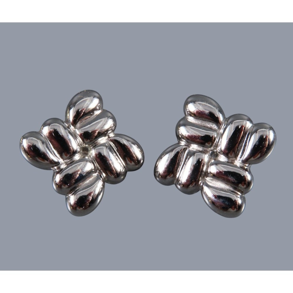 Vintage MONET CLIP-On EARRINGS Silver Tone Puffy Woven Style Knot Basketweave